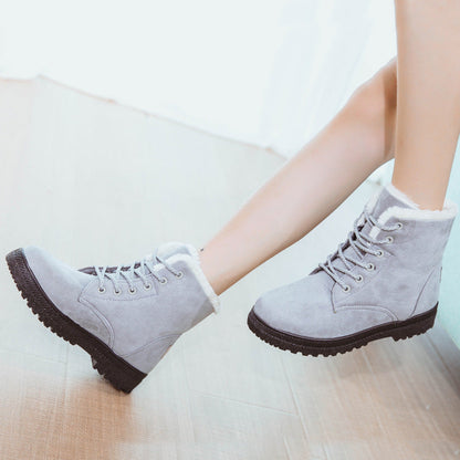 Women’s Ankle Boots - Suede - Lace-Up Front - Faux Fur Trim - Lugged Sole