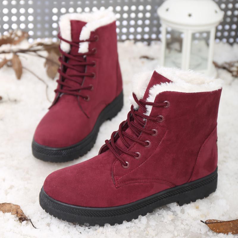 Suede Lugged Sole Faux Fur Ankle Boots