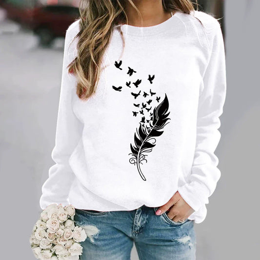 Feather Print Relaxed Fit Cotton Blend Sweatshirt 