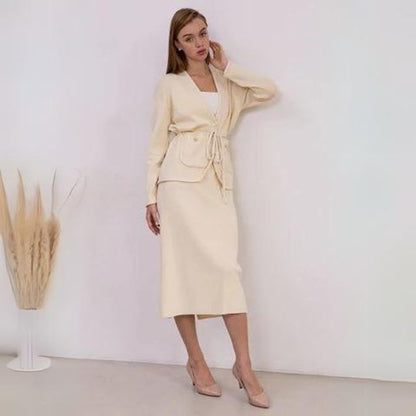 Reva - elegant leisure set with vest and belted skirt