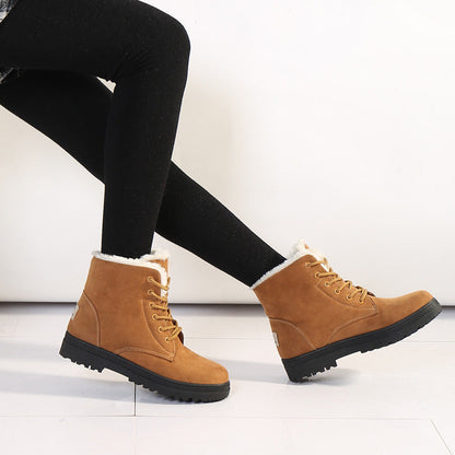 Women’s Ankle Boots - Suede - Lace-Up Front - Faux Fur Trim - Lugged Sole