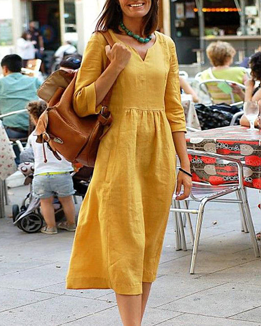 Linen Blend Relaxed Fit Midi Dress