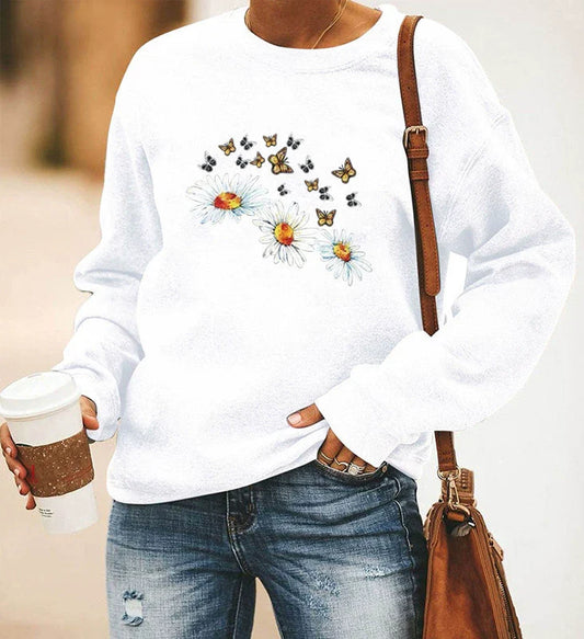 Relaxed Cotton Blend Print Crewneck Sweatshirt 