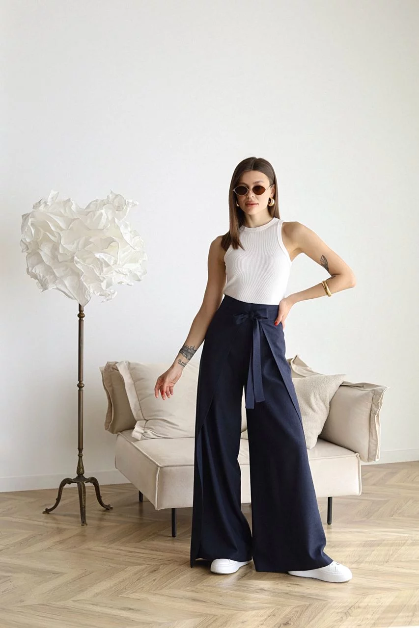 High-Waist Tie-Front Wide Leg Pants