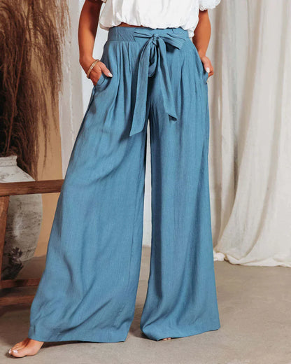 Women’s Wide-Leg Pants - High Waist - Tie Belt - Lightweight Flowy Fabric