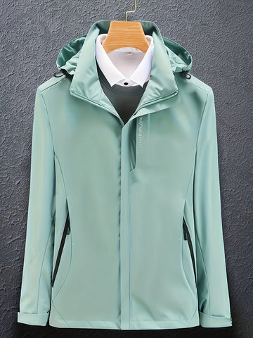 Hooded sports jacket with zipper placket and side pockets for women