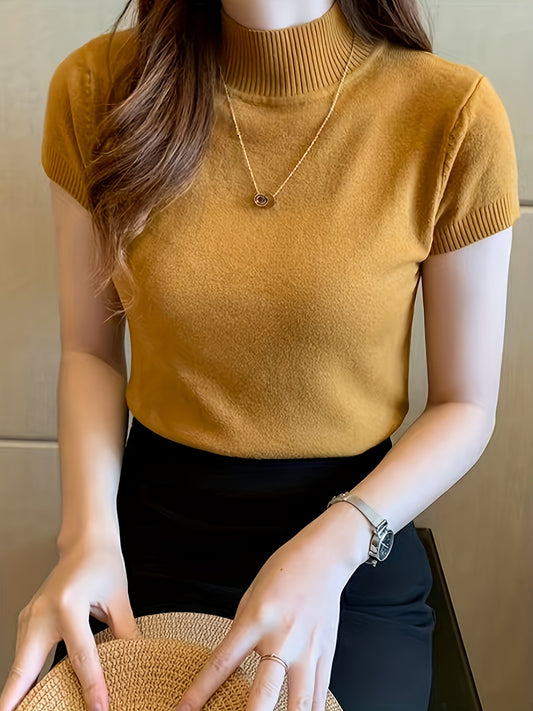 Fitted Knit High-Neck Short-Sleeve Top