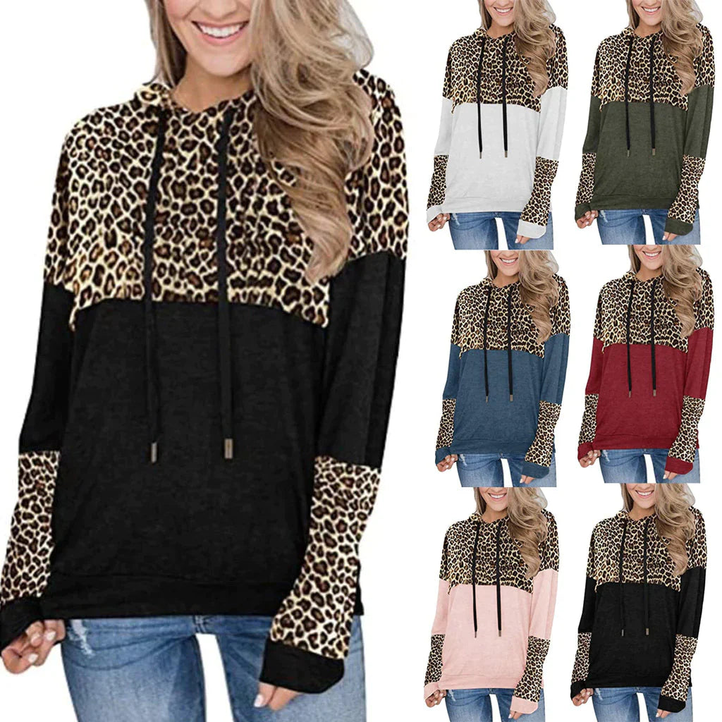 Women's leopard print hooded sweatshirt