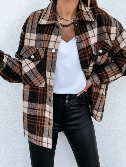 Women’s Shirt Jacket – Oversized Fit – Flannel – Checked Pattern – Button Front – Casual