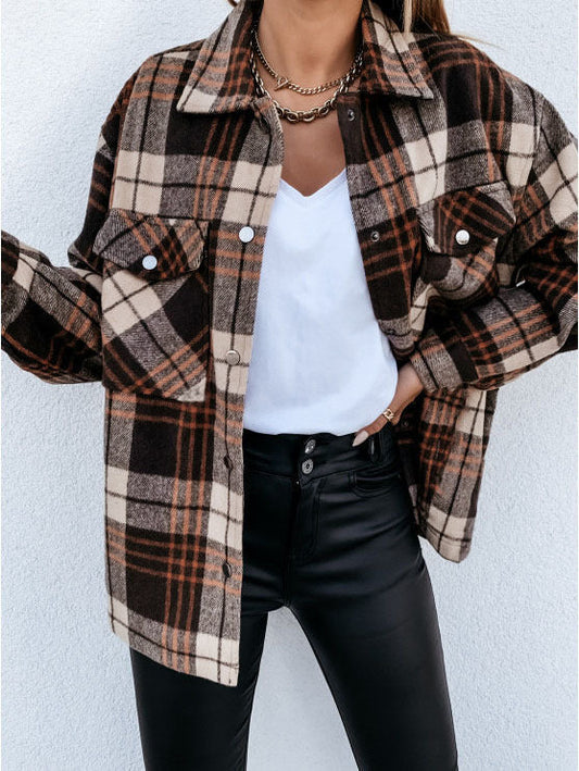 Flannel Checked Oversized Fit Shirt Jacket 