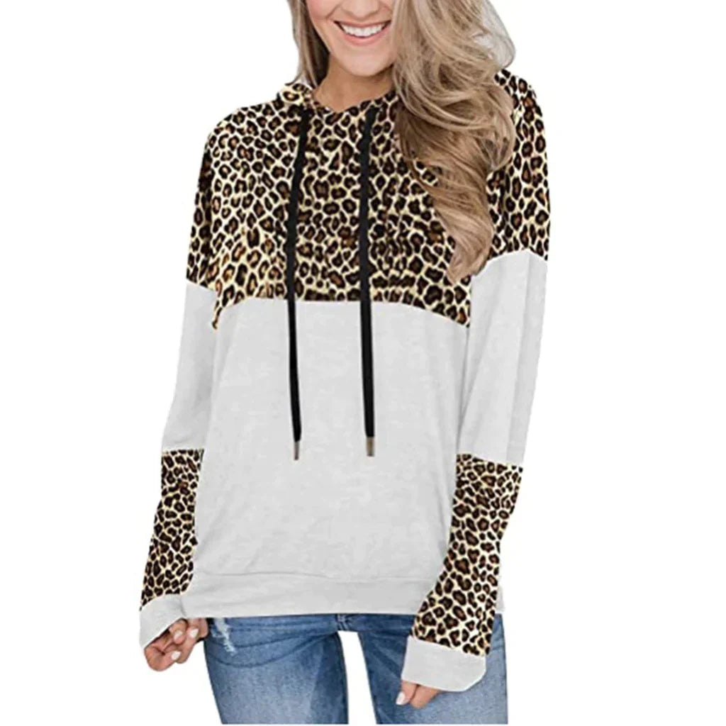 Women's leopard print hooded sweatshirt