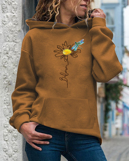 Women’s Hooded Sweatshirt – Relaxed Fit – Cotton – Sunflower Graphic – Long Sleeve