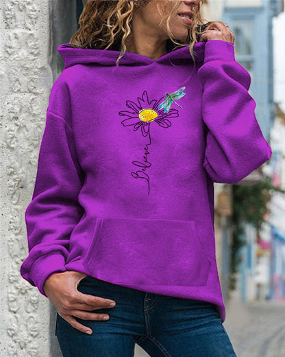 Women’s Hooded Sweatshirt – Relaxed Fit – Cotton – Sunflower Graphic – Long Sleeve