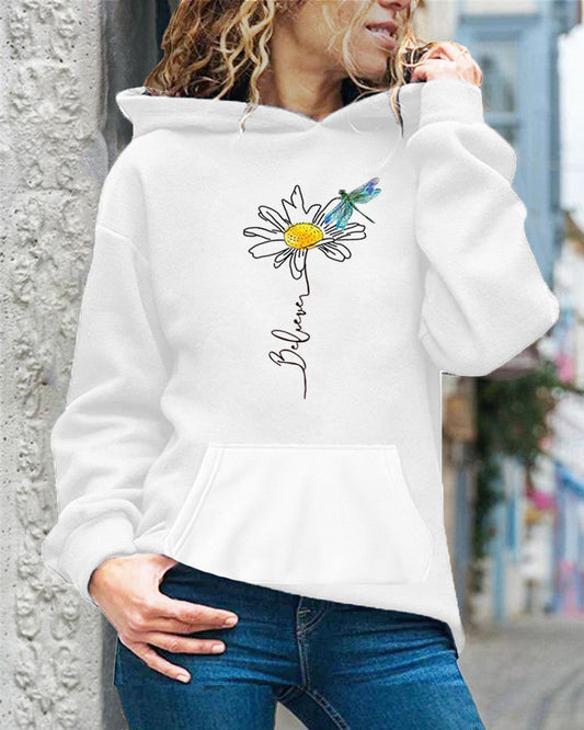 Cotton Relaxed Fit Sunflower Graphic Hooded Sweatshirt 