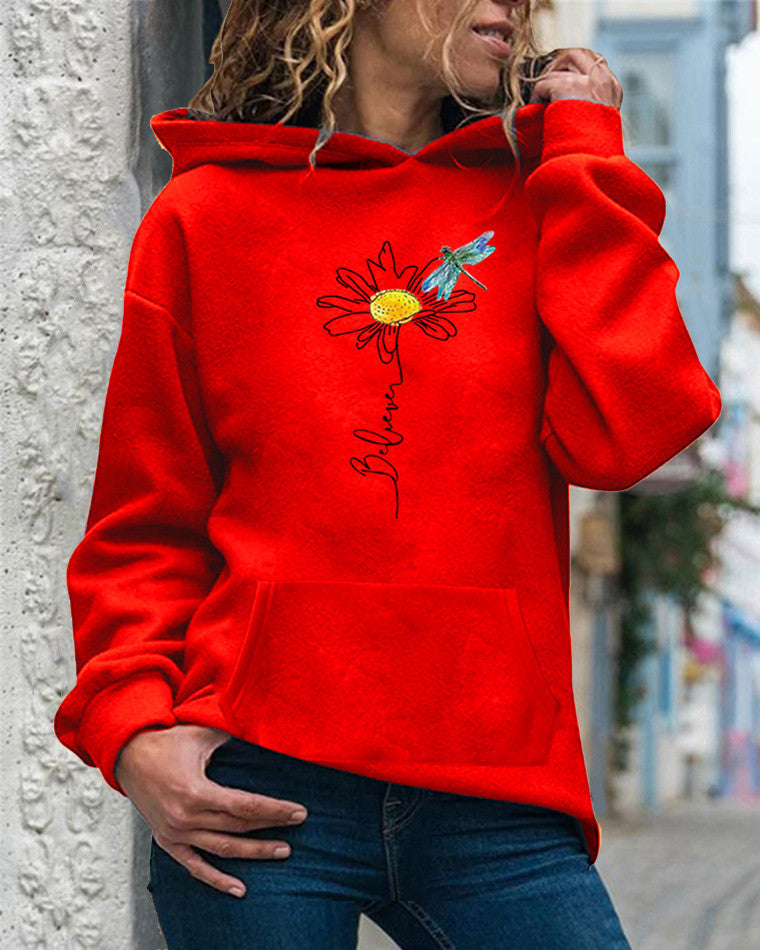 Cotton Relaxed Fit Sunflower Graphic Hooded Sweatshirt 