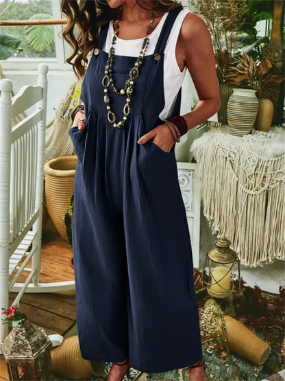 Women’s Jumpsuit – Relaxed Fit – Wide Leg – Breathable Blend – Adjustable Straps