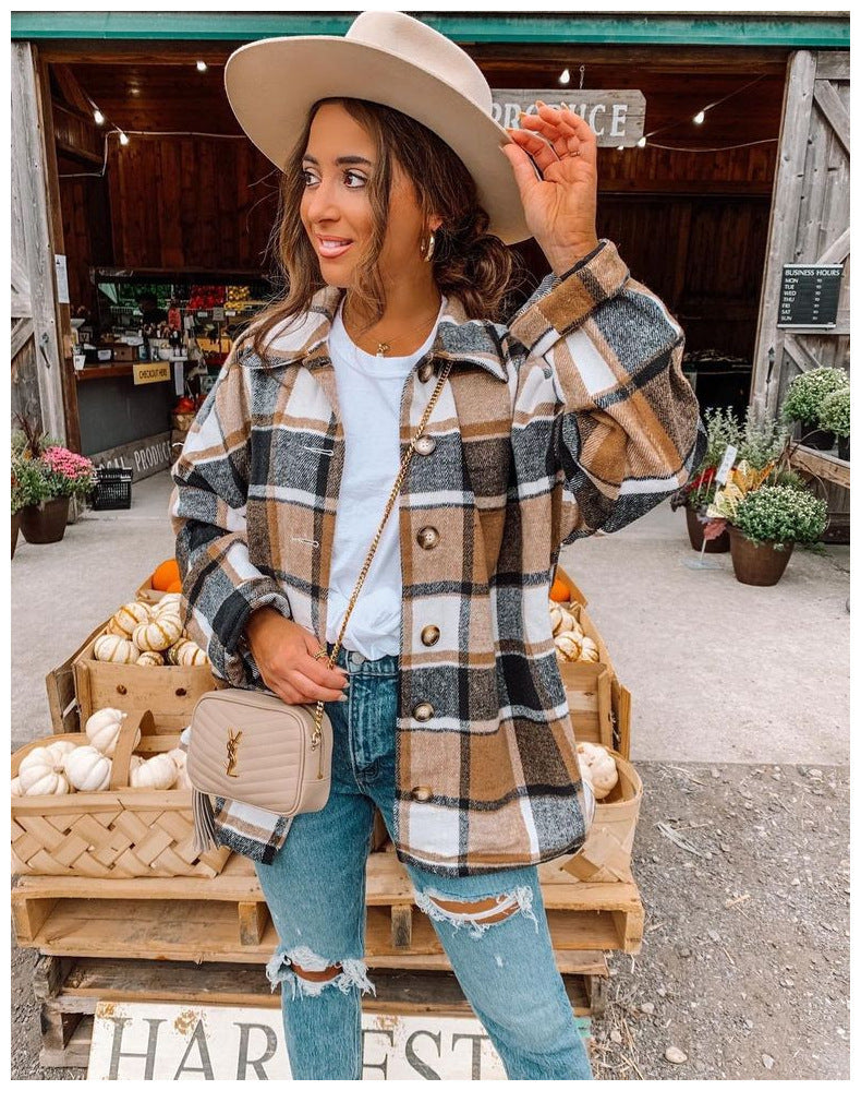 Women’s Wrap Blouse – Relaxed Fit – Checkered Pattern – Soft Flannel Feel – Button Front