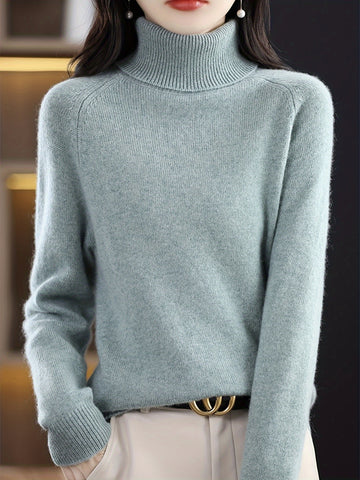 Soft knit turtleneck sweater with long sleeves for women