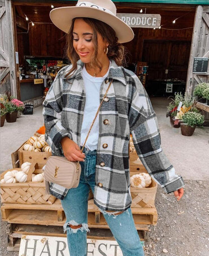 Women’s Wrap Blouse – Relaxed Fit – Checkered Pattern – Soft Flannel Feel – Button Front