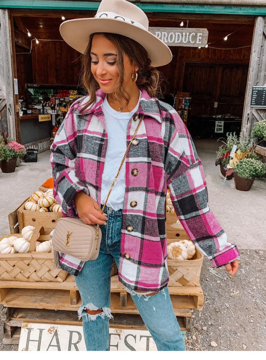 Checkered Relaxed Fit Flannel Wrap Blouse 