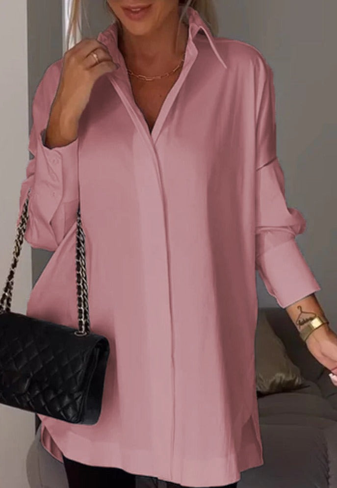 Women's Oversized Button-Up Shirt - Cotton Blend - Long Sleeve - Casual Loose Fit
