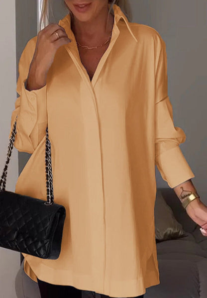 Women's Oversized Button-Up Shirt - Cotton Blend - Long Sleeve - Casual Loose Fit