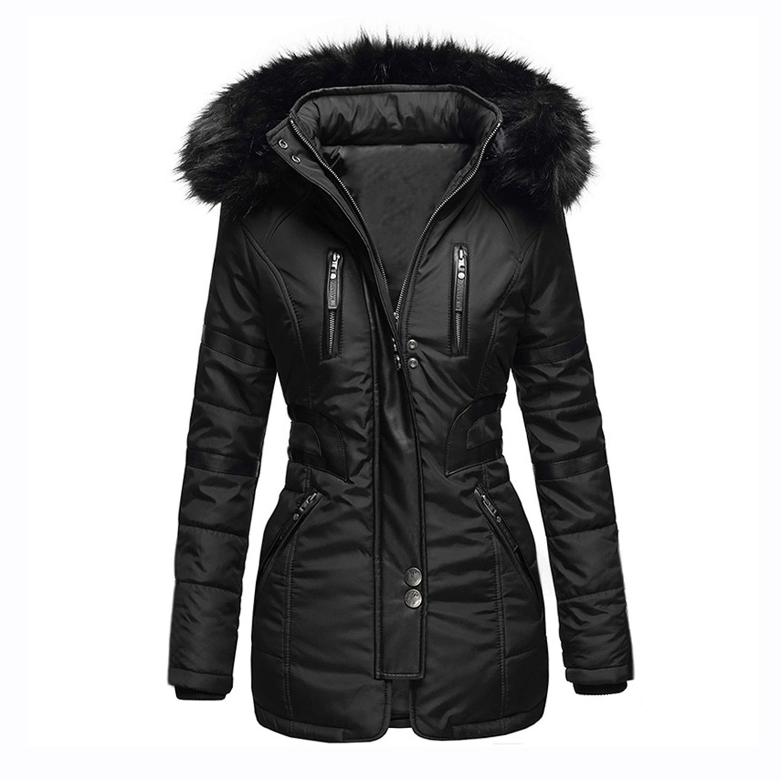 Women's casual winter PU leather jacket with fur collar