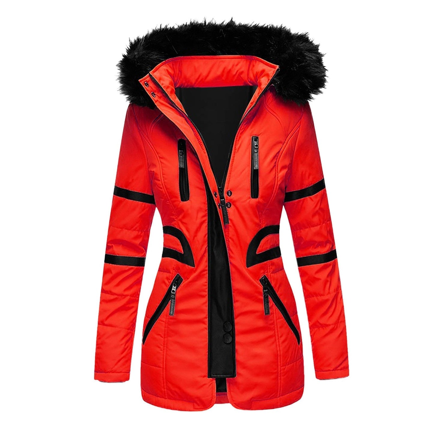 Women's casual winter PU leather jacket with fur collar