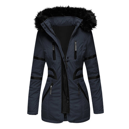 Women's casual winter PU leather jacket with fur collar