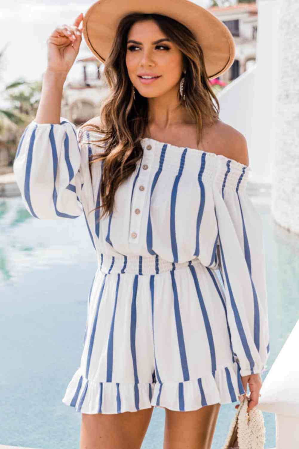 Ezinne - chic striped off shoulder romper