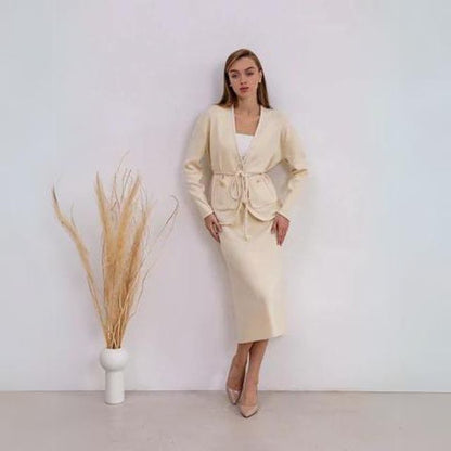 Reva - elegant leisure set with vest and belted skirt