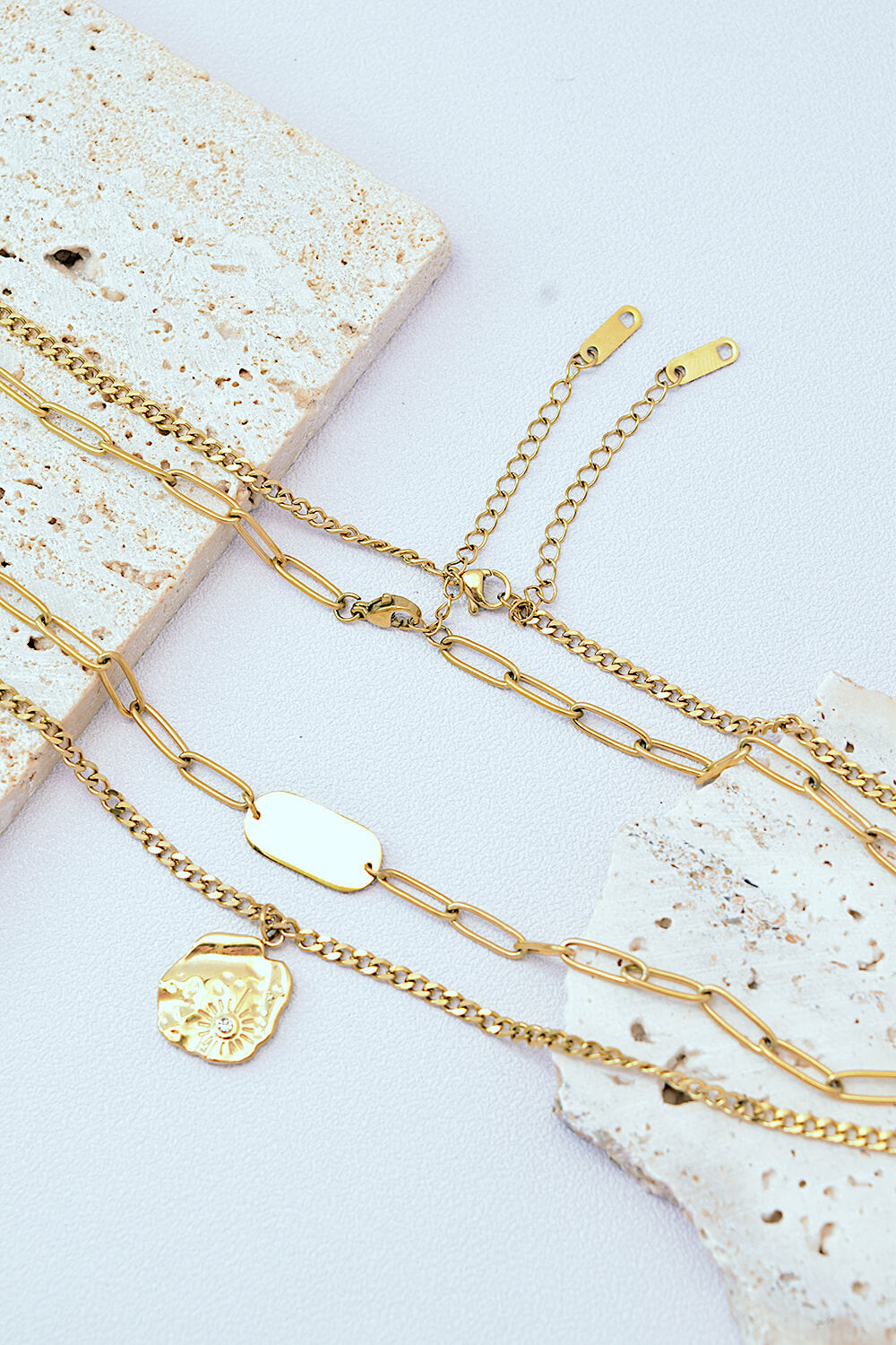 Women’s Layered Pendant Necklace – Paperclip & Curb Chains – Modern Minimalist Style