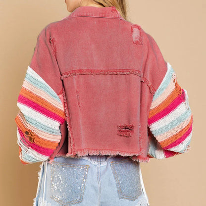 Women's stylish distressed jacket with button closure