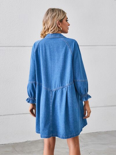 Women's Denim Shirt Dress - Button Down - Relaxed Fit - Long Sleeve Casual Wear
