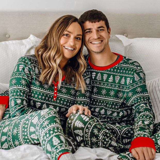 Green festive couple matching pajamas set