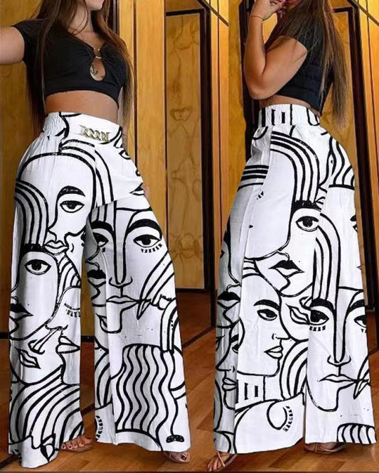 Abstract Print Wide-leg Trousers