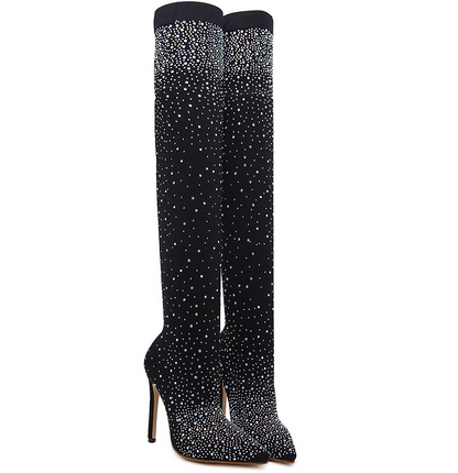 Women's rhinestone high heel over-the-knee boots