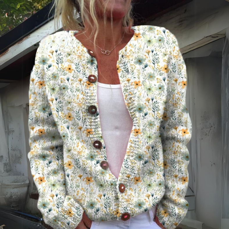 Floral long sleeve knit cardigan for women