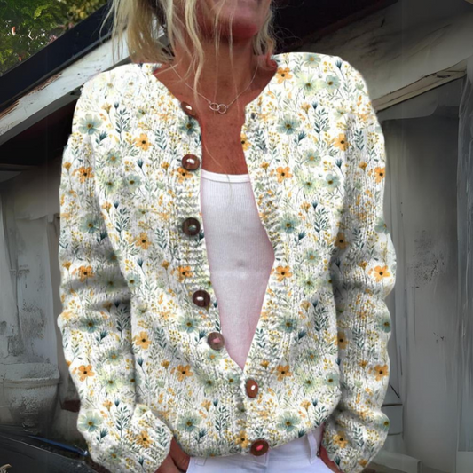 Floral Knit Long Sleeve Cardigan