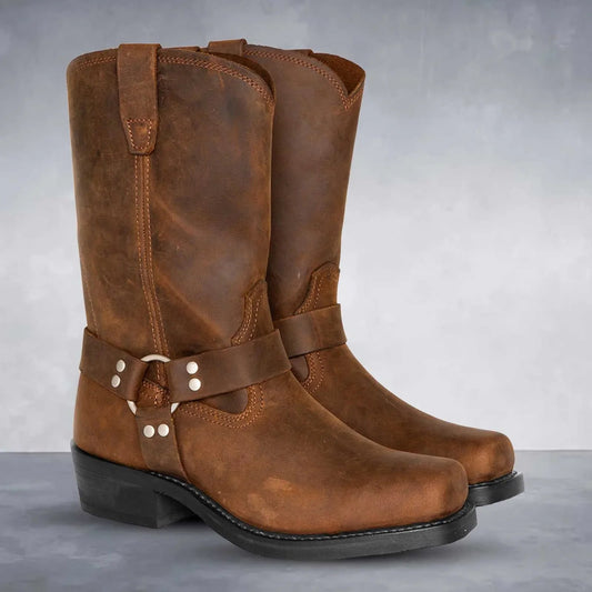 Leather Harness Strap Cowboy Boots 
