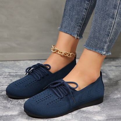 Women's Lace-Up Shoes - Breathable Knit Upper - Lightweight Casual Wear