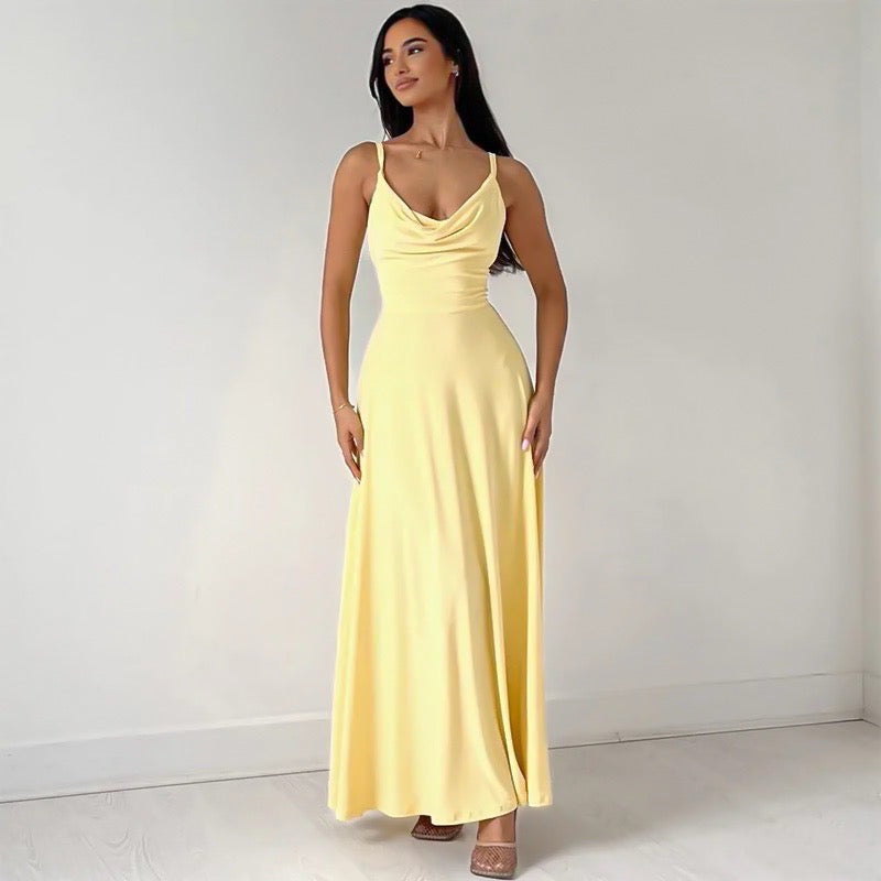Women's Maxi Dress - Fitted Bodice - Spaghetti Straps - Flowy A-Line Silhouette
