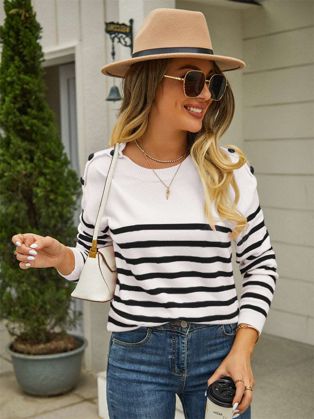 Lindiwe - button striped pullover sweater