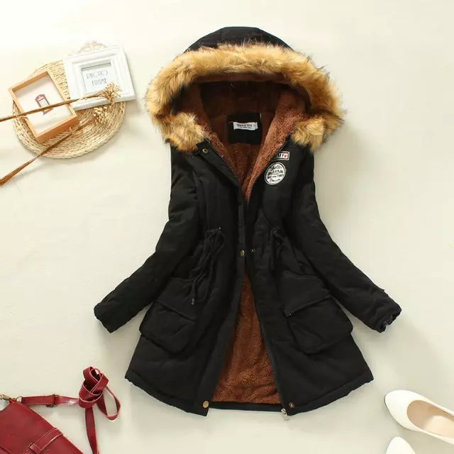 Women’s Parka Coat – Sherpa Lined – Faux Fur Hood – Adjustable Waist – Flap Pockets