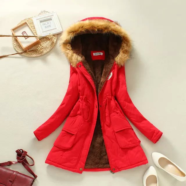 Women’s Parka Coat – Sherpa Lined – Faux Fur Hood – Adjustable Waist – Flap Pockets