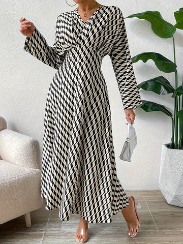 Women's elegant striped maxi dress