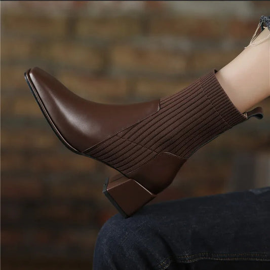 Square Toe Elastic Knit Martin Boots