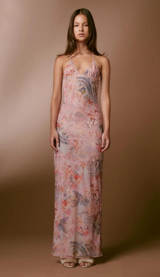 Chiffon Draping Slim Fit Full-Length Dress