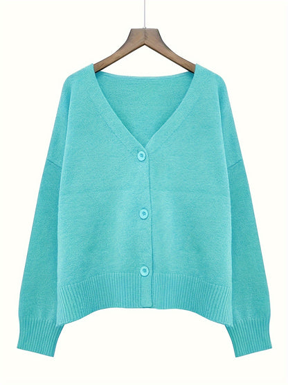 Women’s Cardigan - Relaxed Fit - Button Front - Ribbed Cuffs - Drop Shoulder Design