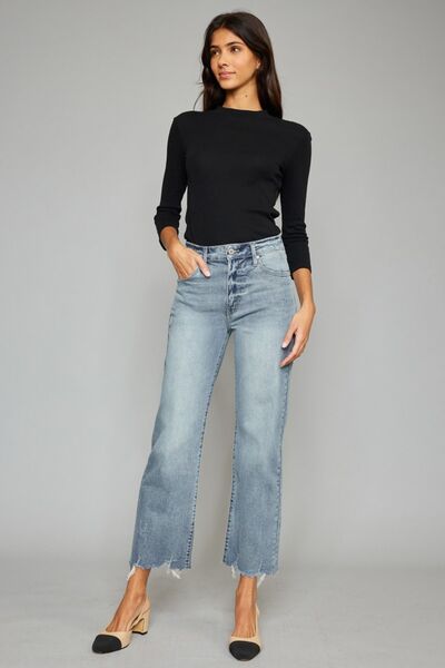 Selvanas - high waist raw hem cropped jeans